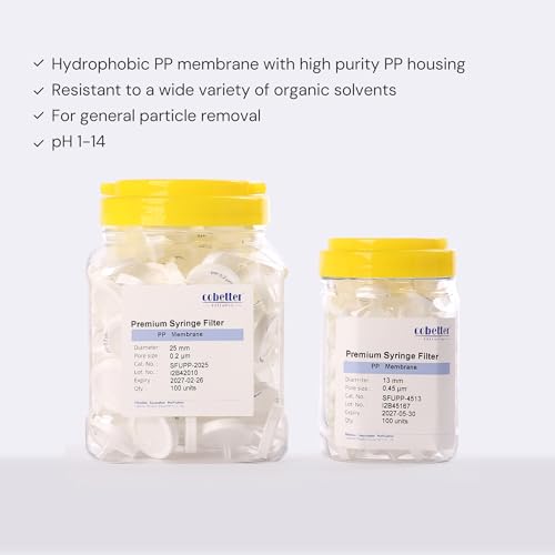 Image of 100 Pack PP Syringe Filter Lab Filters 0.2μm Pore Size 13mm Diameter Hydrophobic Filtration Non-sterile White
