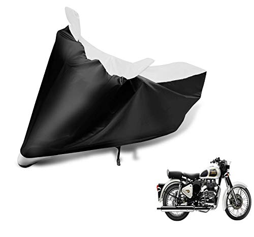 Image of Auto Hub Bike Cover Compatible with RE Classic 350 with Mirror Pocket, Dustproof, Heat Resistant, Triple Stitched, Classic 350 Bike Cover- Black, White