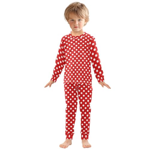 ALAZA Polka Dot Red White 2 Piece Pajama Set Long Sleeve Top and Pants Sleepwear Unisex3