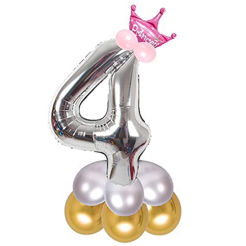 Image of Pink 32 Inches Numbers 4 Shape Large Big Foil Helium Balloons For Party Decorations In Happy Birthday Anniversary Office Items Materials Set Pack, Pack Of 13