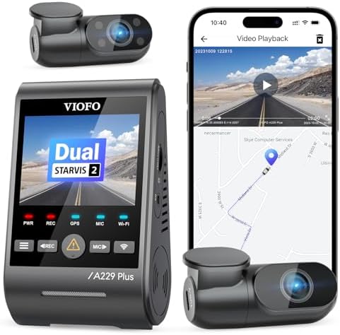 VIOFO A229 Plus 3 Channel Dash Cam, Dual STARVIS 2 Sensors, 3-Channel HDR, 1440P+1440P+1080P Front Inside and Rear Car Camera, 5GHz Wi-Fi, Voice Control, Ultra-Precise GPS, 24 Hours Parking Mode