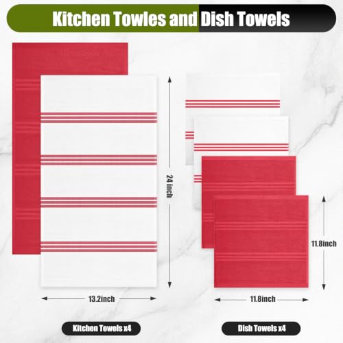 Silicone Oven Mitts and Pot Holders with Kitchen Towels and Dishcloths Sets, Baking Gloves Hot Pads 500°F Heat Resistant with Non-Slip Grip Surface, Mitts Set Includes 4 Kitchen Towels/4 Dish Towels - image 3