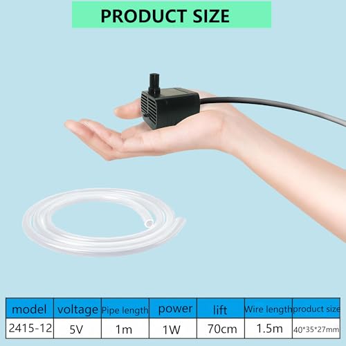 Image of 5V USB Mini Submersible Water Pump for Cat Fountain & Aquariums | Ultra-quiet brushless motor,0.7W micro liquid pump,ideal for betta fish tanks,desktop hydroponics, includes 1M tube