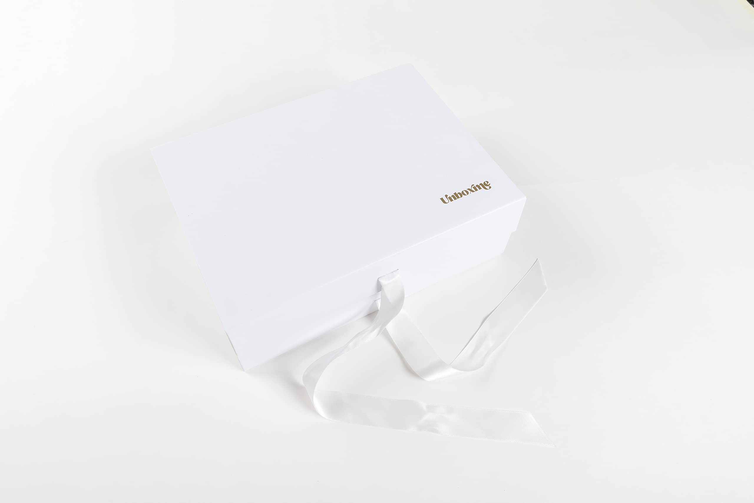 Unboxme White Luxury Gift Box - 10.5x 8.5 x 4.2 Inches-with Satin Ribbon | Matte Textured Finish Box for Wedding Christmas-Bridal and Baby Shower Gifts