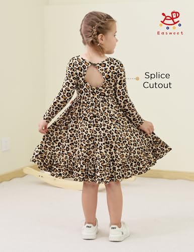 Toddler Girl Long Sleeve Dress 2T-5T, Soft Bamboo Viscose Backless A-Line Fall Clothes Twirl Dress4