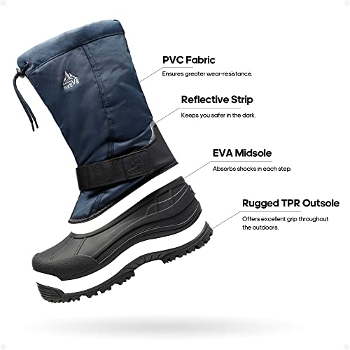NORTIV 8 Men's Waterproof Winter Snow Boots Insulated Fur Liner Lightweight Outdoor Tall Boots,Size 9,Blue/Black,QUEBEC-M