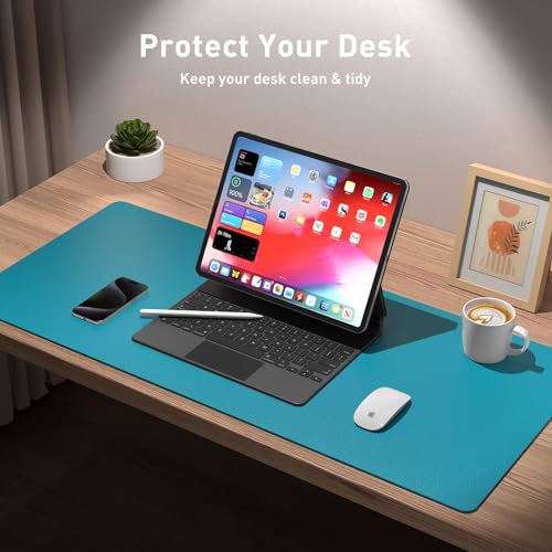 Image of Leather Desk Pad Protector,Mouse Pad,Office Mat, Non-Slip PU Blotter,Laptop Pad,Waterproof Writing for Office and Home (Turquoise,31.5 inch x 15.7 inch)