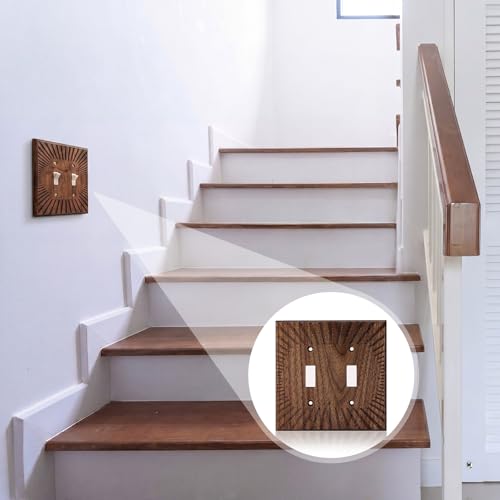 Cache-prises en bois de noyer DoubleFill plaque murale décorative double bascule marron - 6