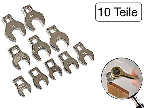 10 teiliges Set Krähenfußschlüssel 10 mm - 19 mm aus Chrom-Vanadium Stahl 1 10 teiliges Set Krähenfußschlüssel 10 mm - 19 mm aus Chrom-Vanadium Stahl