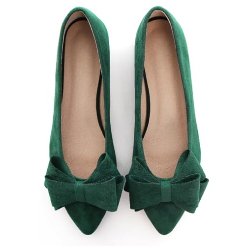 Image of WENJIAZHIZHI Square Toe Bow Ballet Slip-On | Classic Suede Finish,Chic Bow Detail,Effortless Everyday Style,Wedding Party Office,Plus Size Available