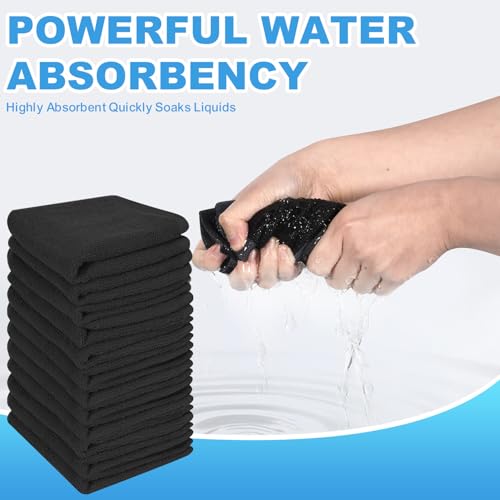 Image of 12 Pack 100% Cotton Wash Cloth, 12x12 Inch Highly Absorbent and Soft Feel Fingertip Towels, Machine Washable Washcloths for Bathroom, Gym, Hotel, Spa and Kitchen, Black