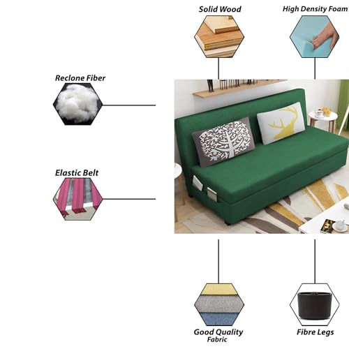Image of Divano 3 Seater Sofa Cum Bed for Living Room (Green) Premium Fabric Sofa