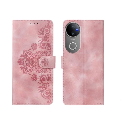 Image of Inktree Vivo V50 5G Flip Cover Wallet & Stand | Flip Cover for Vivo V50 5G - Floral Mandala Pink