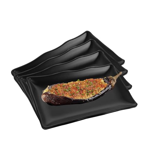 Bcuuozeeing Juego de 4 bandejas rectangulares para servir de porcelana, 20,7 x 12,8 x 2,7 cm, reutilizables, para postres, entrantes, platos de ensalada, guarniciones de frutas