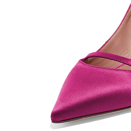 XYD Women Pointed Toe Mid Kitten Heel Slingback Sandal Pumps Slip On Patent Satin Dress Shoes4