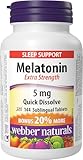 Webber Naturals Melatonin 5 mg, Extra Strength, 144 Quick Dissolve Tablets, For Sleep Support