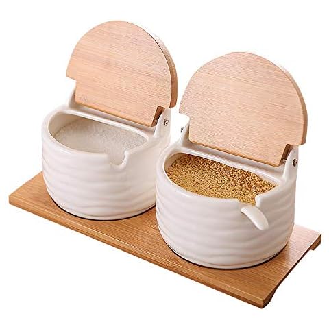 XUDREZ Ceramic Spice Jar with Bamboo Lids Cover