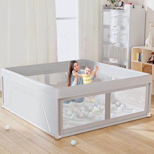 Image of Hiaksedt Baby Playpen 42x42 Inch, PlayPen for Babies and Toddlers Baby Fence Baby Play Yards for Indoor & Outdoor with Breathable Mesh Anti-Fall Playpen