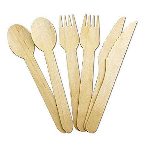 We Can Source It Ltd - Birchwood Cutlery Set - 100 Forks, 100 Knives, 100 Spoons with Smooth Wooden Design – Ideal for Parties, BBQs, Picnics, Catering, Outdoor Events - Pack of 300