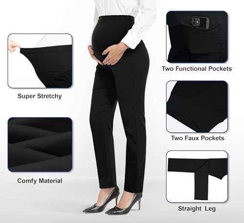 Image of PACBREEZE Women's Maternity Pants for Work Over-Bump Pregnancy Casual Stretchy Straight Dress Pants with Pockets