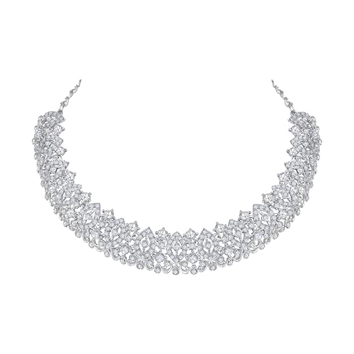 Image of Atasi International Silver Plated White Crystals American Diamonds Stylish Necklace Set with Earrings and Maang Tikka for Women and Girls | Stylish Jewellery for Party, Wedding and Festive Occasions (R6151)