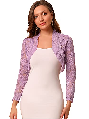 Image of Allegra K Women's Elegant Crop Cardigan Sheer Floral Lace Bolero Shrug Top