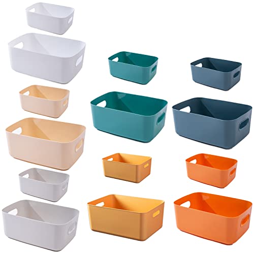 NCRGB 14 Stück Kunststoff Aufbewahrungsboxen,Mehrere Farben Organisation Aufbewahrungskörbe für Küche,Schrank,Büro,Bad,Spielzeug,Home...
