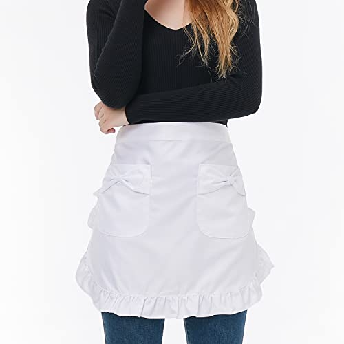 Love Potato Waist Apron with Pockets, Fashion Kitchen Cooking Restaurant Bistro Half Aprons for Girl Woman (White) - Image 2