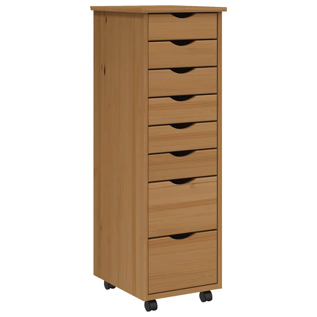 vidaXL Armoire roulante avec tiroirs MOSS bois de pin marron miel, commode, armoire à tiroirs, armoire de rangement bureau, classeur
