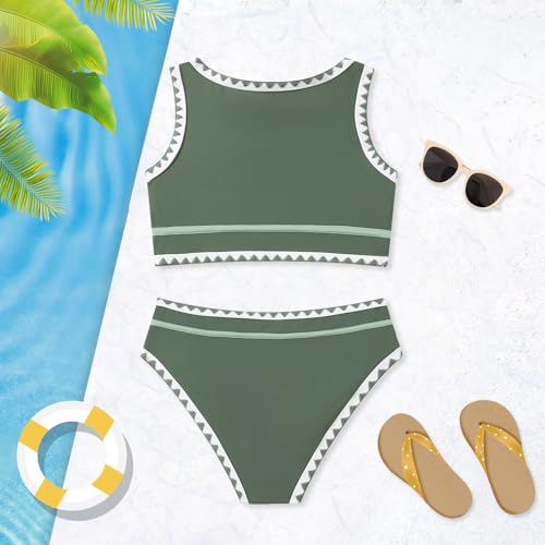 Image of Girls Bathing Suit Toddler Swimsuits 2 Piece Bikini Sets Round Neck Colorful Lace Teen Girls Swimwear 3-14T
