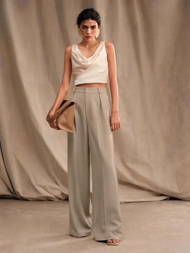 Image of KOTTY Trendy Beige High Rise Formal Straight Trousers for Women's Wardrobe Essential