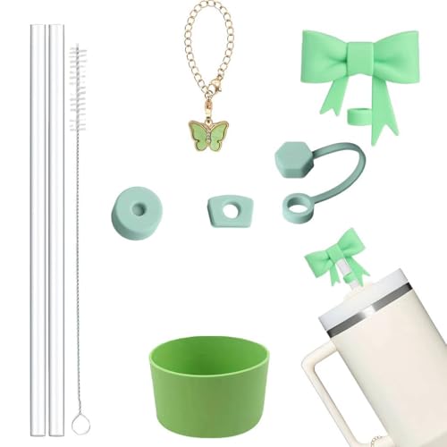 Image of HASTHIP 9Pcs Cup Accessories for Stanley Charm Kit Straw Cover, Straws, Cleaning Brush, Handle Charm, Spill-Proof Plug, Cup Bottom Sleeve-Stylish & Durable(Cup NOT Included)