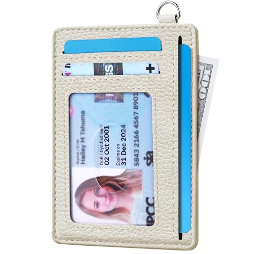 Image of Mayski Slim Wallet, Credit Card Holder for Women, Minimalist Front Pocket RFID Blocking Card Cases, Small Wallet Women Men(Litchi Beige)