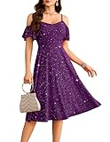 Meetjen Women's Prom Dresses for Teens Cocktail Formal Off Shoulder V Neck Tea Party Spring Wedding Guest Dress Engagement Vestidos de Fiesta para Mujer Purple S