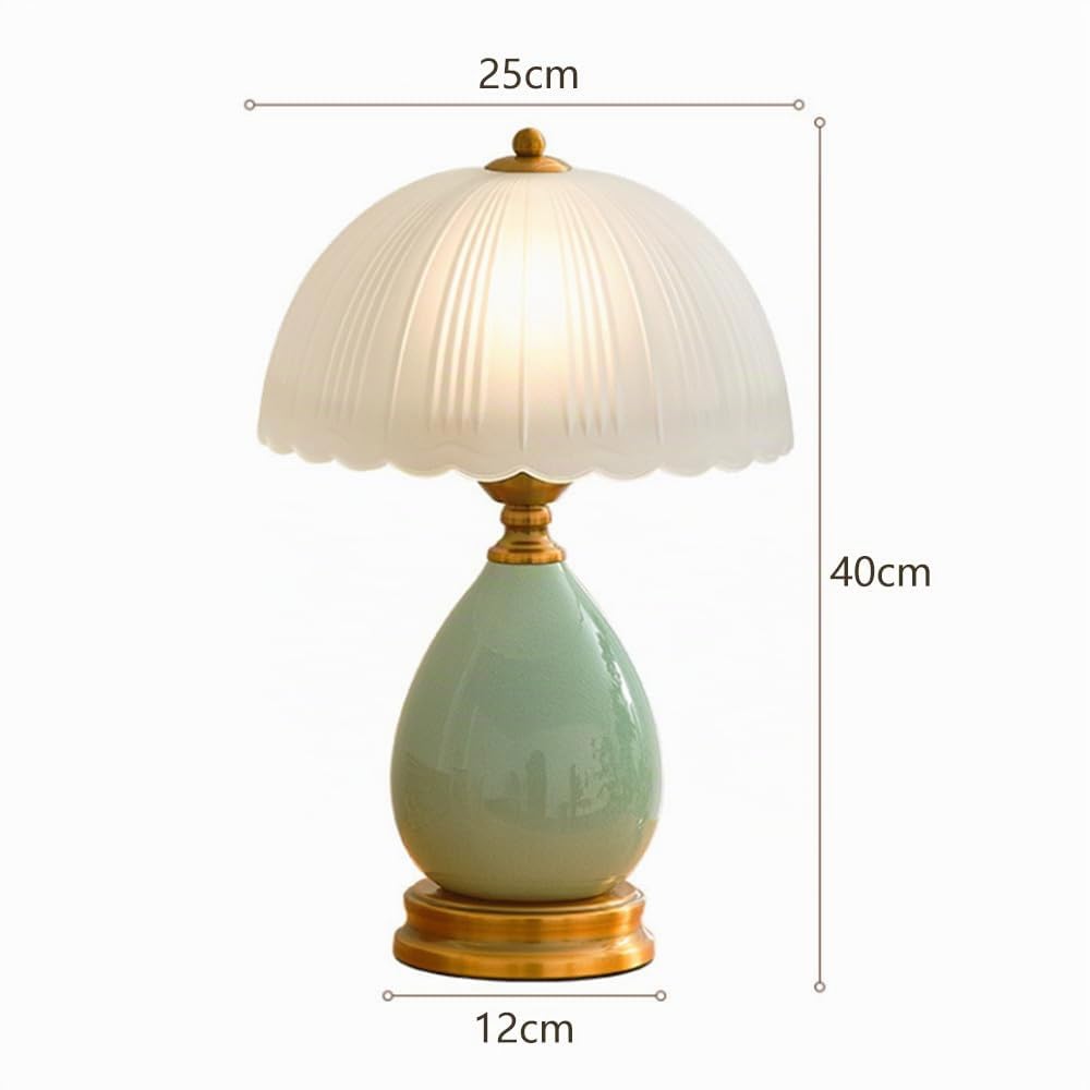 Mengjay Lampada da tavolo salotto lampada Vintage,Luce da Scrivania in vetro,Base in ceramica,E27 Lampada da Notte per camera da letto, studio, comodino, scrivania (Verde)