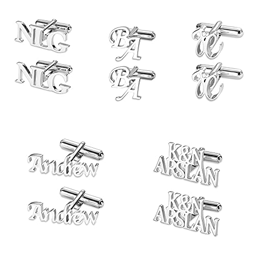 Custom Name Cufflinks Silver Men's Cufflinks Gift for Him - Personalized Wedding Initial Cufflinks for Men Father's Day Gift for Dad