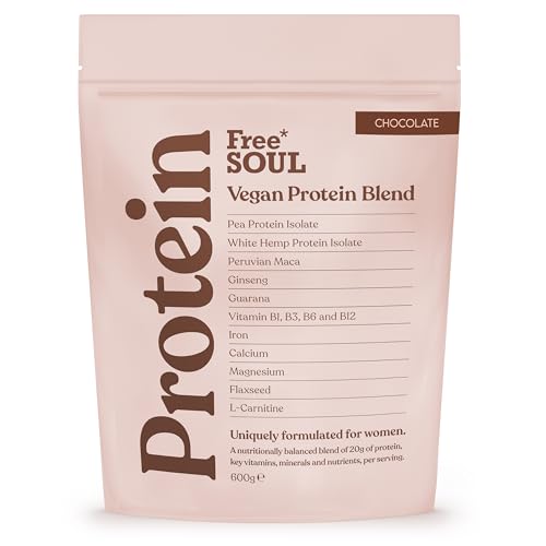 Free Soul Vegan Protein Powder | Formulated for Women | 600g | 20g Protein with Added Nutrients | Gluten & Soy Free Plant-Based Nutrition Shake | Pea & Hemp Isolate Protein | Chocolate Flavour