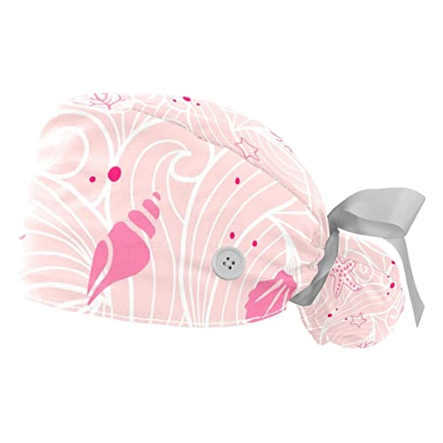 Chapeaux bouffants JDEZ imprimé coquillages et étoiles de mer, lot de 2 casquettes ajustables