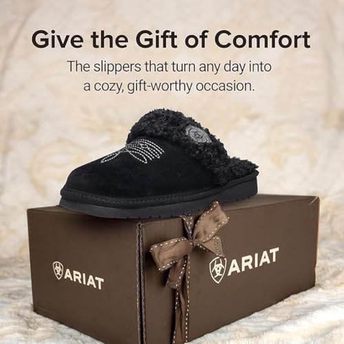 Image of ARIAT Women's Jackie Square Toe Warm Soft Genuine Suede Leather Indoor Outdoor Slippers with Plush Collar