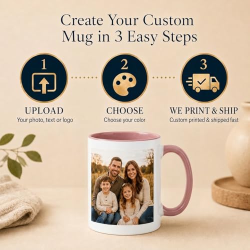 Personalized Custom Photo Coffee Mug, Text or Logo, 11 oz, Pink - Image 4