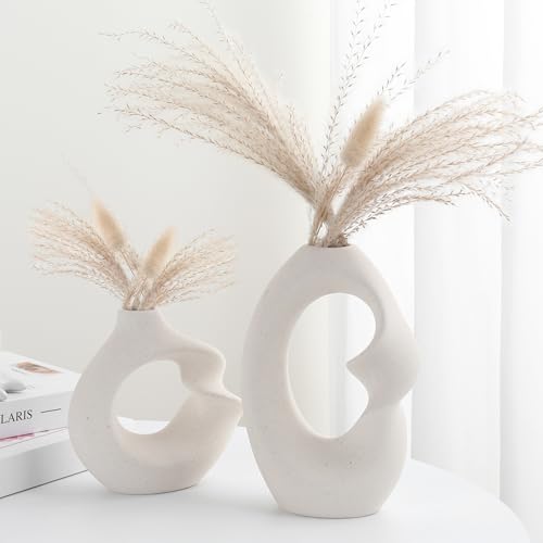 QuayDecor Set of 2 Romantic Hollow Ceramic Vases for Home