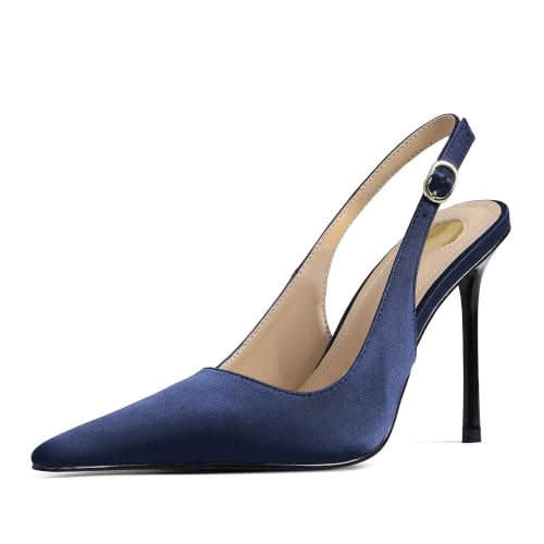 Image of Satin Slingback Pumps Women Floral Knot Pointed Toe Stiletto Heels | Slim stiletto heel, smooth satin upper, Floral accent, knot detail, pointed toe, dress pumps work, parties and wedding looks