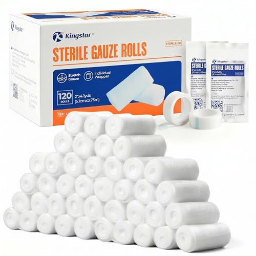 Image of Sterile Gauze Rolls, 2in x 4.1 Yards, 120 Pack Conforming Stretch Gauze Bandage, Firm Support for Dressings and Splints, Latex-Free First Aid Supplies Individually Wrapped with Bonus Tape