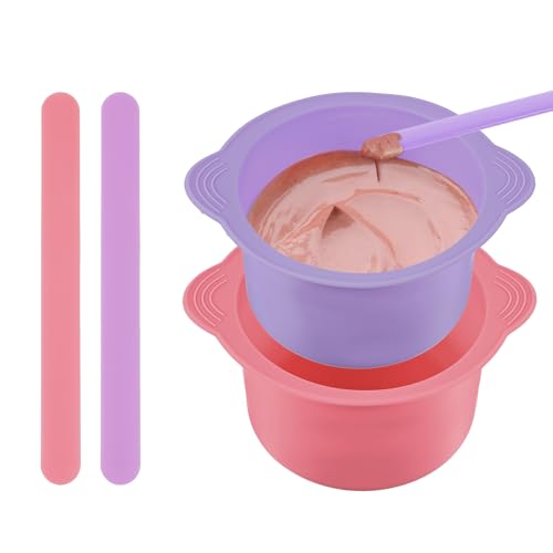 Grevosea Lot de 2 chauffe-cire en silicone, réutilisables et antiadhésifs avec 2 applicateurs de cire, bol en silicone pour l'épilation (violet, rose)