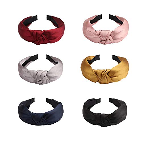 6 Packs Women Fashion Headband Rabbit Ear Bow Headbands Wide Plain Headbands Top Knotted Hair Bands Hair Accessories for Washing Face