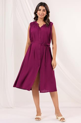 Image of Janasya Women's Rayon Solid A-line Dress