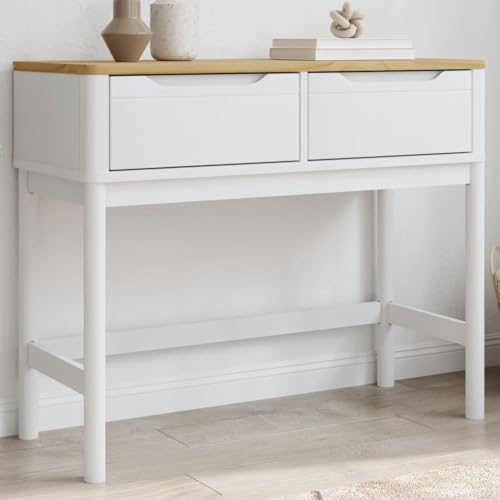 Iiaky Mesa Consola Floro Madera Mueble recibidor Entrada Consola Mueble Mesa recibidor Console Table Maciza de Pino Blanco 89,5x36,5x73 cm