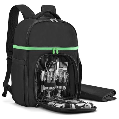 Vogano Picnic Backpack & Accessories – Insulated Picnic Set for 2 Person with Dual Compartments, Lightweight...