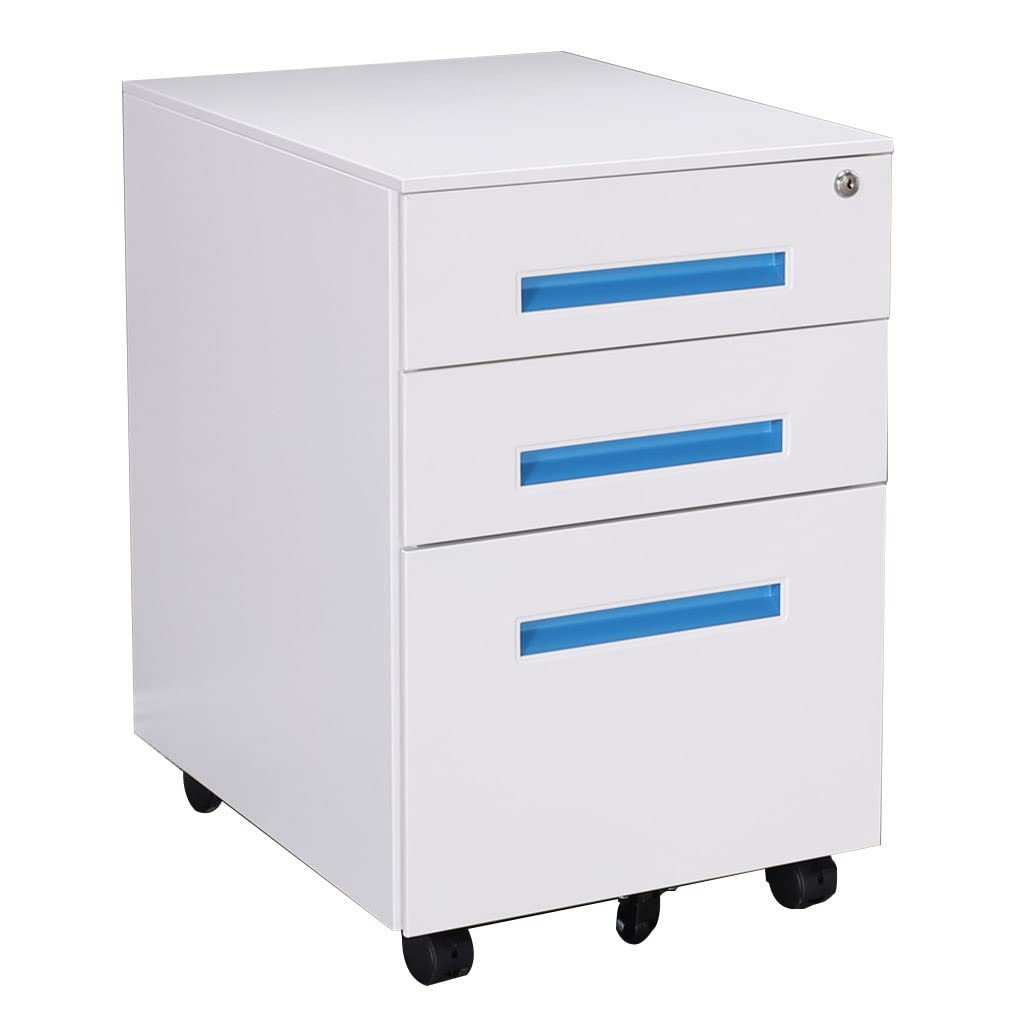 ASerZenith 3 Tier Metal File Cabinet With Roller Mobile Cabinet For Under Table Storage Lockable And Durable,A1-60X39X50Cm
