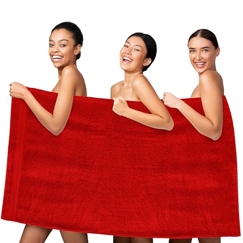 Image of Elegant Comfort Three Line Popcorn Towel Set for Bathroom 35 x 70 inches, Premium Hotel Quality 1-Pack Jumbo Towels, 100% Turkish Cotton, Soft and Durable, Quick Dry and Highly Absorbent, Red